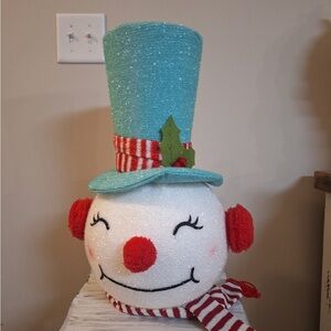 Festive Snowman tree topper Decoration with Red and Green Accents